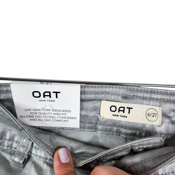 OAT New York Pants‎ Womens 4 27 Silver High Rise Wide Leg Metallic Coated Denim - Picture 10 of 12